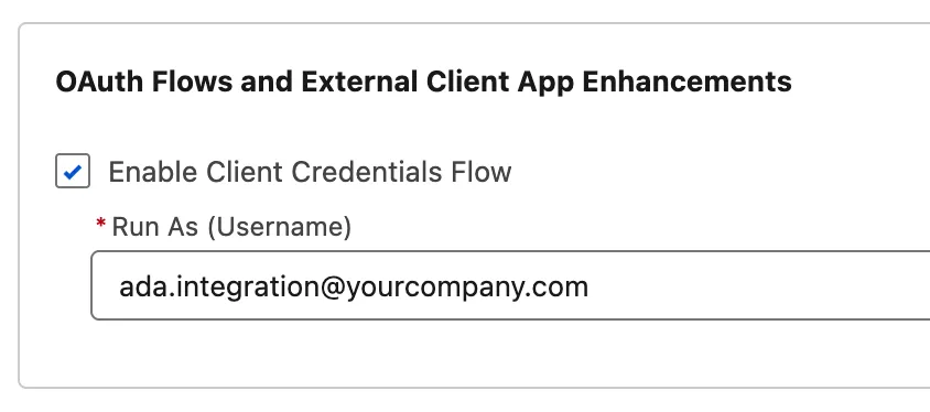 Run As username in the External Client App OAuth policies