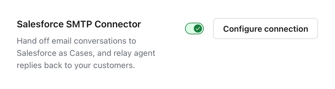 Salesforce SMTP Connector section on the Email inbox page