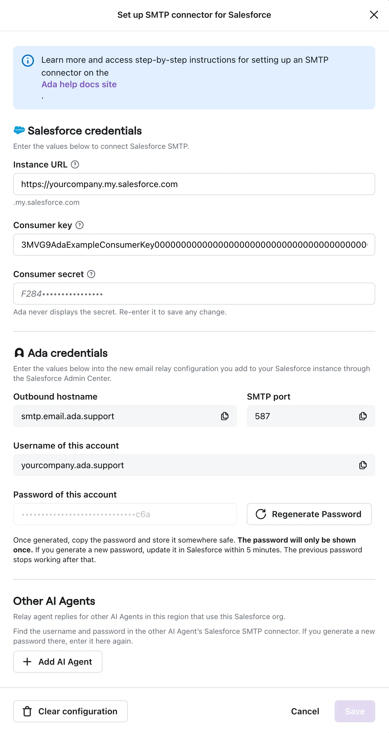 Set up SMTP connector for Salesforce dialog