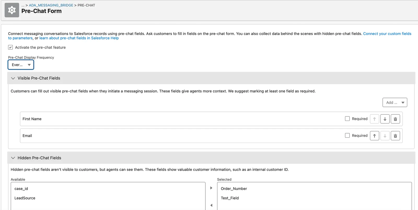 Pre-chat form configuration