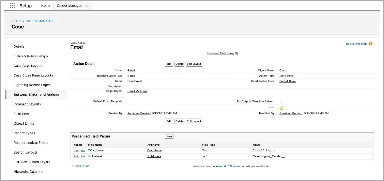 Predefined Field Values section