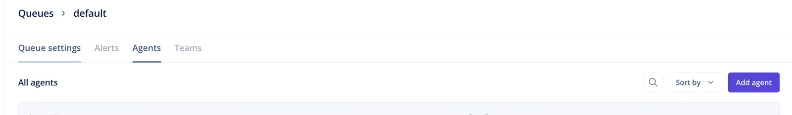 The Agents tab of the default Dixa queue with the Add agent button