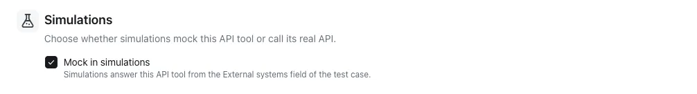 The Simulations section of an API tool, with Mock in simulations selected