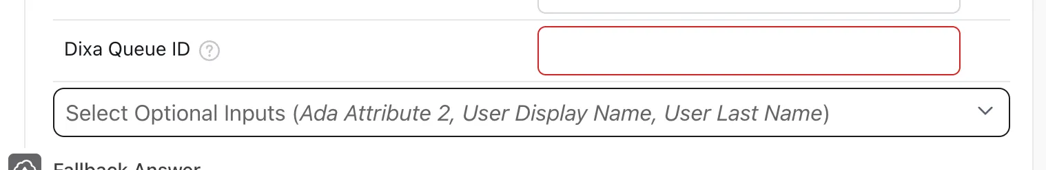 The Dixa Queue ID field on the Start a live chat action