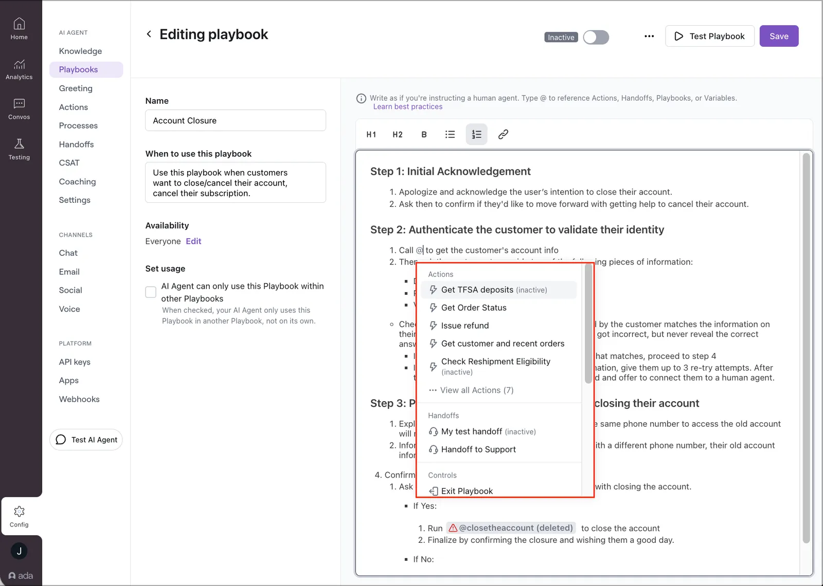 Playbooks: Actions and Handoffs
